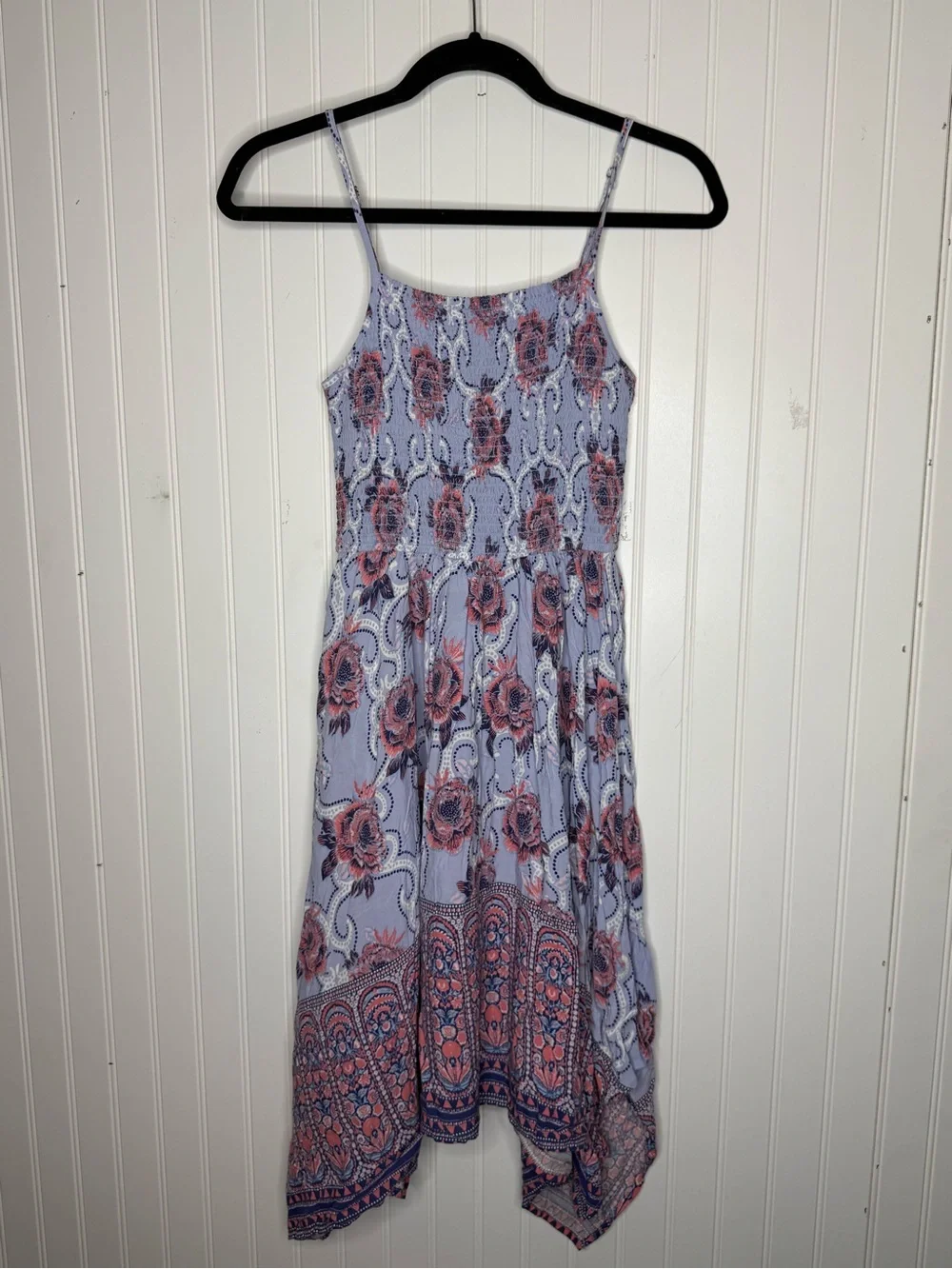 Japna Smocked Bodice Tank Dress Handkerchief Style Hem Size Medium